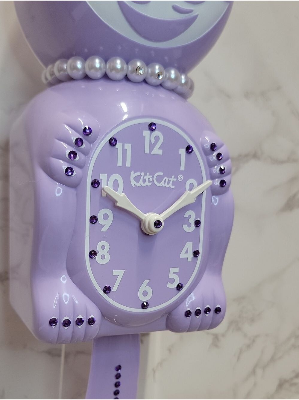 RARE RETIRED Jeweled Pastel Lilac Lady Kit Kat Cat Klock Clock - Picture 9 of 11